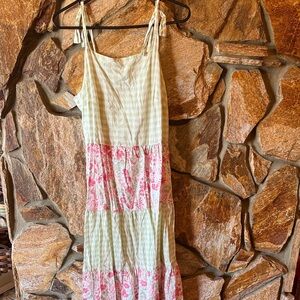 Rachel Zoe Green and Pink Checkered Floral Maxi Dress